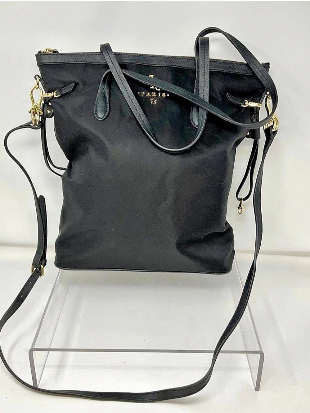 Paris 75 Black Nylon Tote Bag with shoulder strap